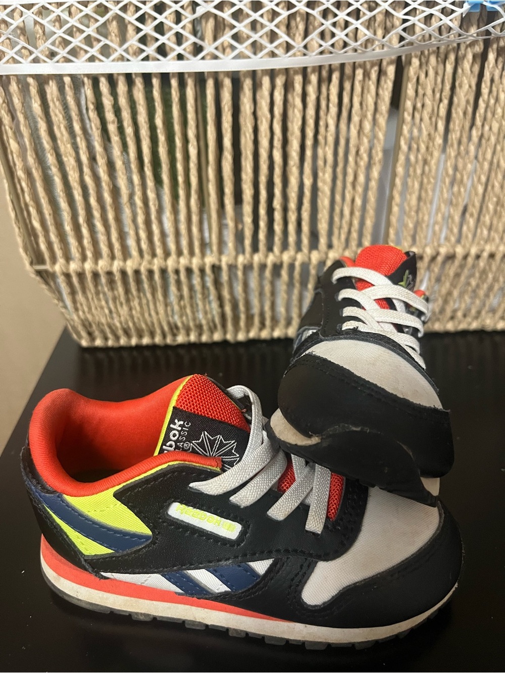 Reebok Kids Black Sneakers with Neon Yellow and Red Accents